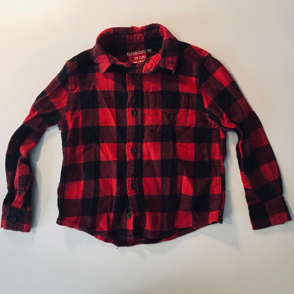 XS 4/5 toddler boys red plaid button flannel shirt
